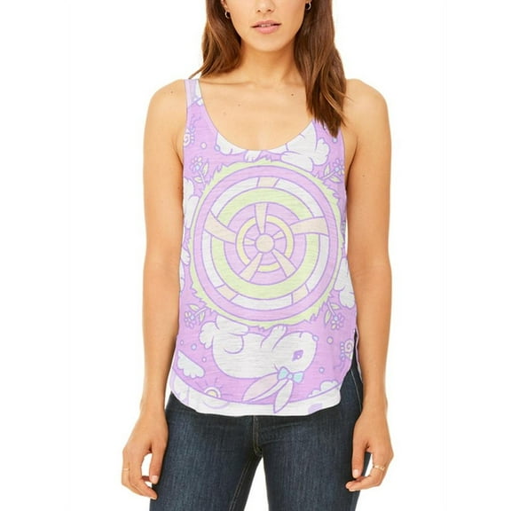 Trippy Easter Bunny Rabbit Mandala Vintage Juniors Flowy Side Slit Tank Top Multi SM