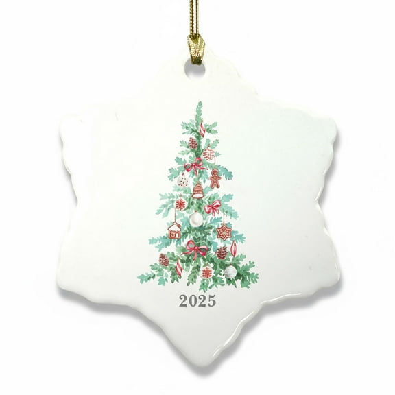 2025 Gingerbread Christmas Tree Ceramic Watercolor Tree With Candy And Cookie Design Holiday Keepsake Gift Snowflake Ornament
