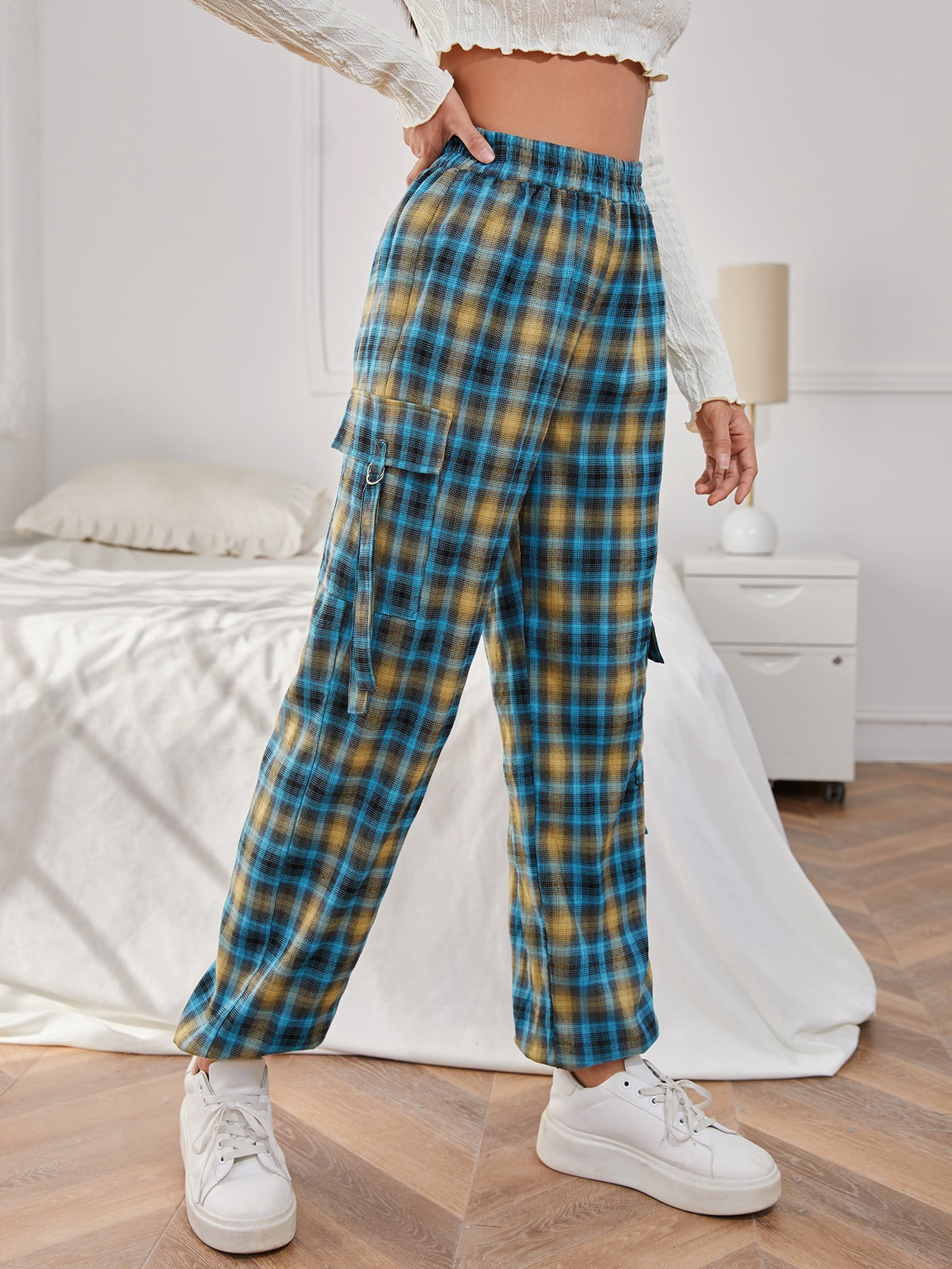Pocket Patched Plaid Pants 2022 XL 