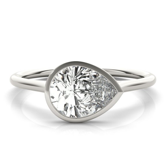 Lina Jewel 2.24 Ct Pear Cut Solitaire Diamond Ring - Lab-Created Simulated Diamond in 14K White Gold Plated - Bezel Setting Wedding or Engagement Ring - Ideal Gift for Anniversary or Birthdays