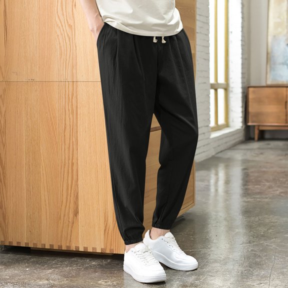 Royisotas Mens Pants Big and Tall Winter with Pockets Jogger Black Elastic Waist Dressy Pants for Men