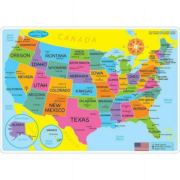 DuraTrel Double-Sided US Map Learning Mat, 12x17, Pack of 10