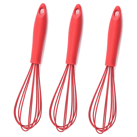

Silicone Whisk Non Scratch Coated Whisks- Heat Resistant Kitchen Whisks Balloon Egg Beater Perfect for Blending Whisking Beating Red