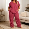 thumbnail image 2 of Cmfcve 2 Piece Pajama Set for Women Plus Size Short Sleeve Tops & Drawstring Pants Casual Daily Sleepwear Sets, 2 of 5