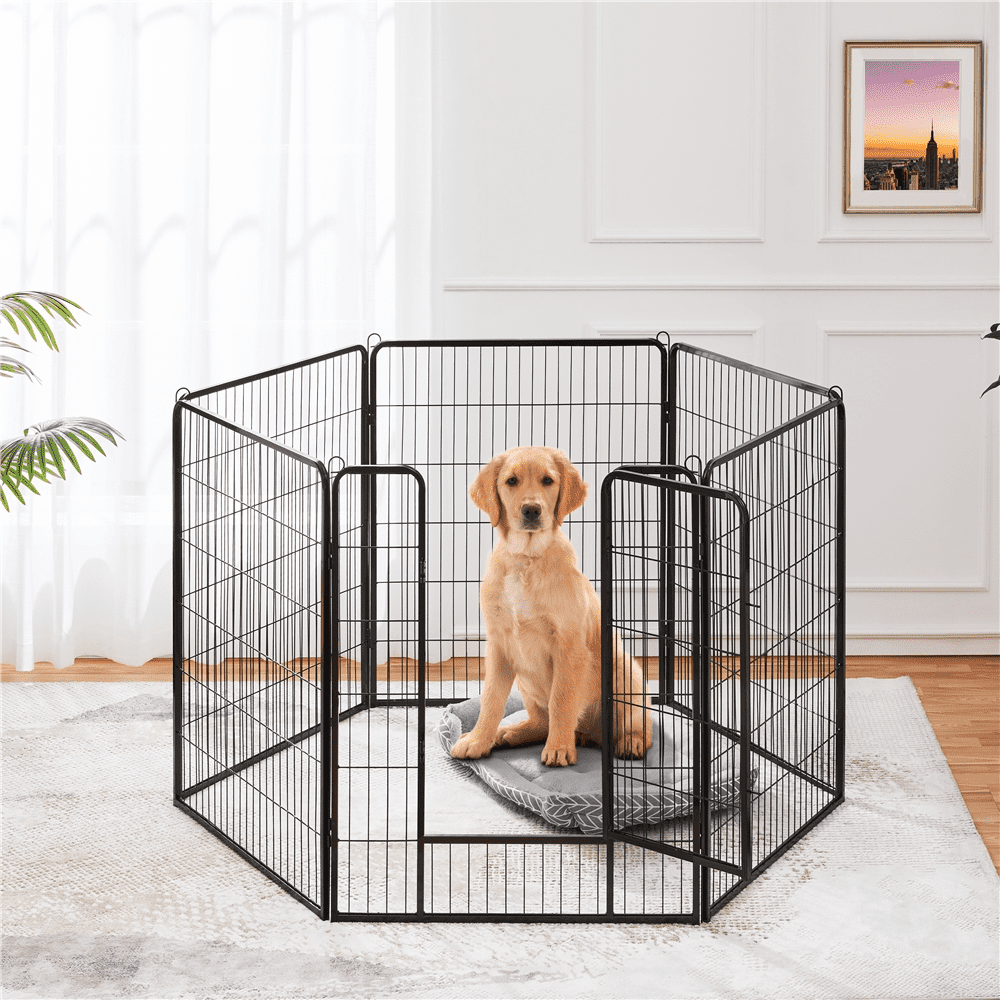 Yaheetech 40"H 6-Panel Foldable Steel Dog Playpen for Medium Large Dogs, Black