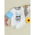 thumbnail image 3 of Qtinghua Newborn Infant Baby Boy Easter Jumpsuit Letter & Bunny Print Short Sleeve Romper Clothes Blue 0-3 Months, 3 of 9