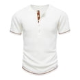 thumbnail image 4 of FRSASU Men's Short Sleeve Casual Summer T-Shirts Solid Henley Neck Button Up Pullover Tops Spring Turn Down Basic Shirt White, 4 of 8