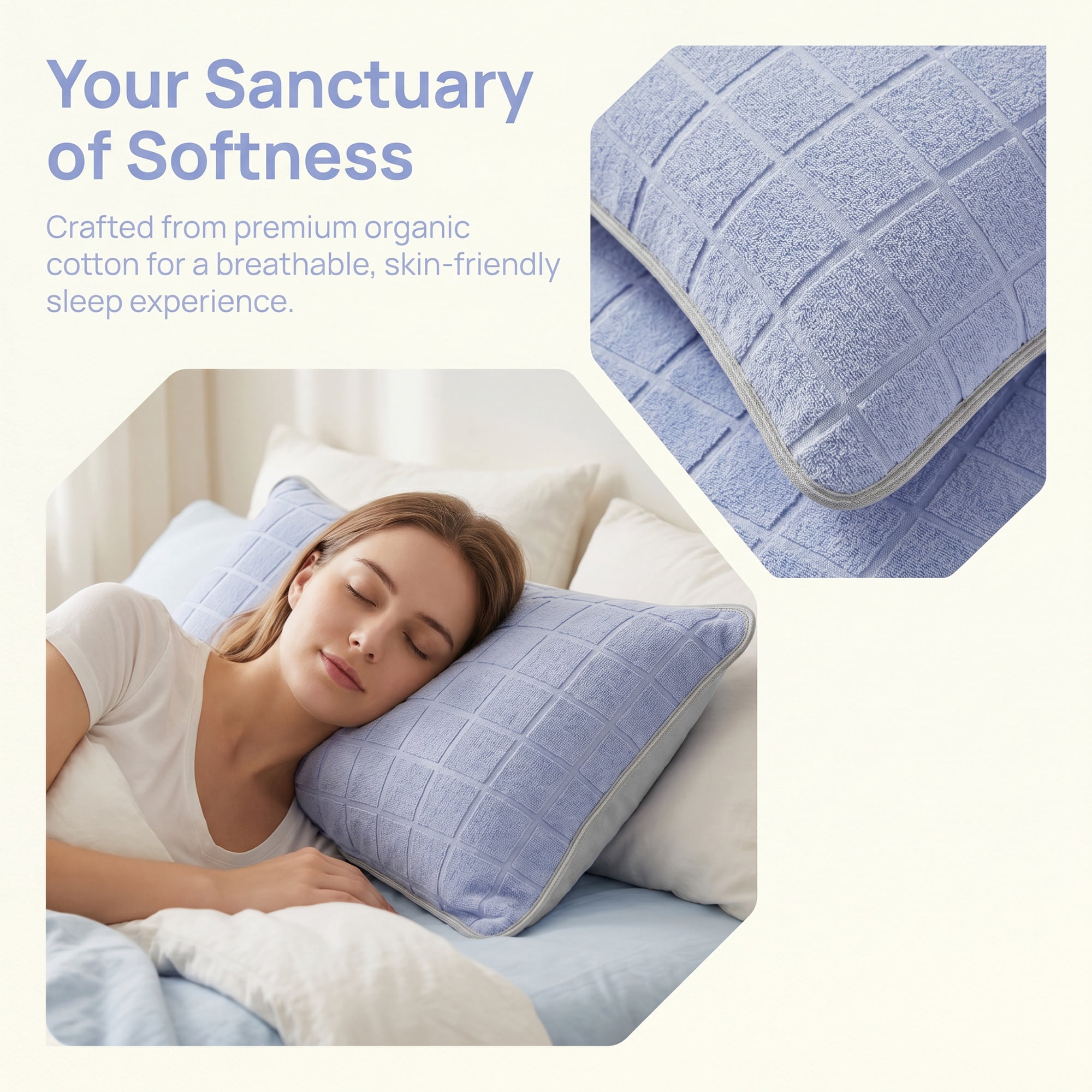 Unique Bargains Comfortable Breathable Cotton Pillow Protector with Outer Pockets Blue