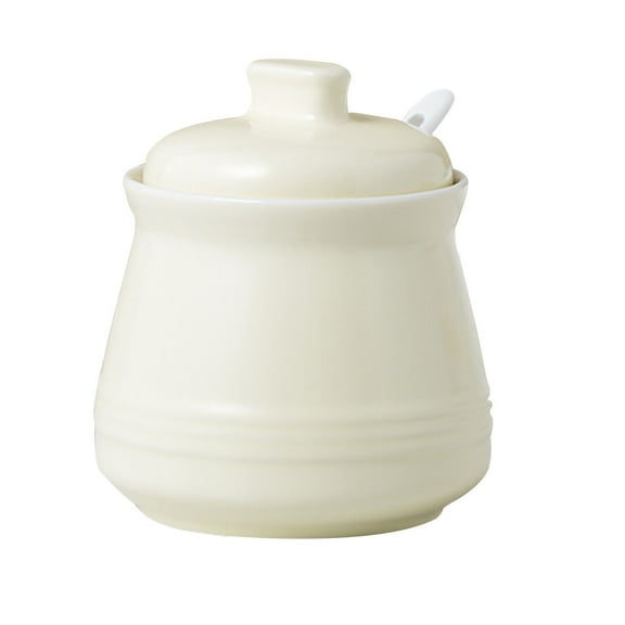 Sugar Bowl With Lid, Sugar Salt Pot Seasoning Canister，Sugar Storage Jar, Sugar Pot, Sugar Container Spice Jar-White-Sugar Bowl