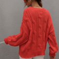 thumbnail image 4 of Jersey de manga larga abombada con cuello redondo para mujer, suéter holgado elegante de Color puro, suéter de punto con Cable hueco, naranja S, 4 of 6