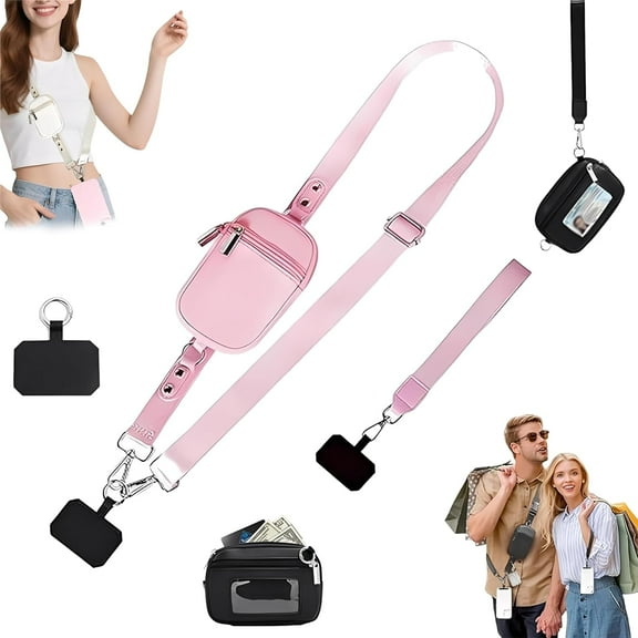 Adjustable Crossbody Phone Wallet Lanyard with Safety Breakaway Clasp, 2-in-1 Hangable with Pouch