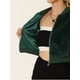 thumbnail image 5 of Abrigos esponjosos de invierno para mujer Chaqueta de bombardero de piel sintética con cremallera de manga larga Verde oscuro M, 5 of 5