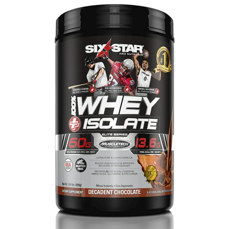 Six Star Pro Nutrition Elite Series Whey Isolate Protein Powder, Decadent Chocolate, 60g Protein, 1.5