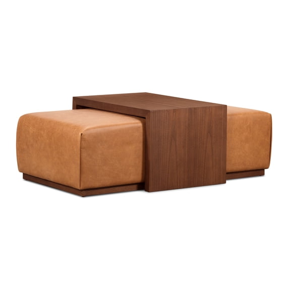 Poly and Bark Jarmo Leather Ottoman with Walnut Table