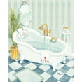 thumbnail image 2 of Classic Checkered Tile Bathroom Sink and Clawfoot Tub Set; Two 8x10in Paper Posters. Green/Blue/White, 2 of 4