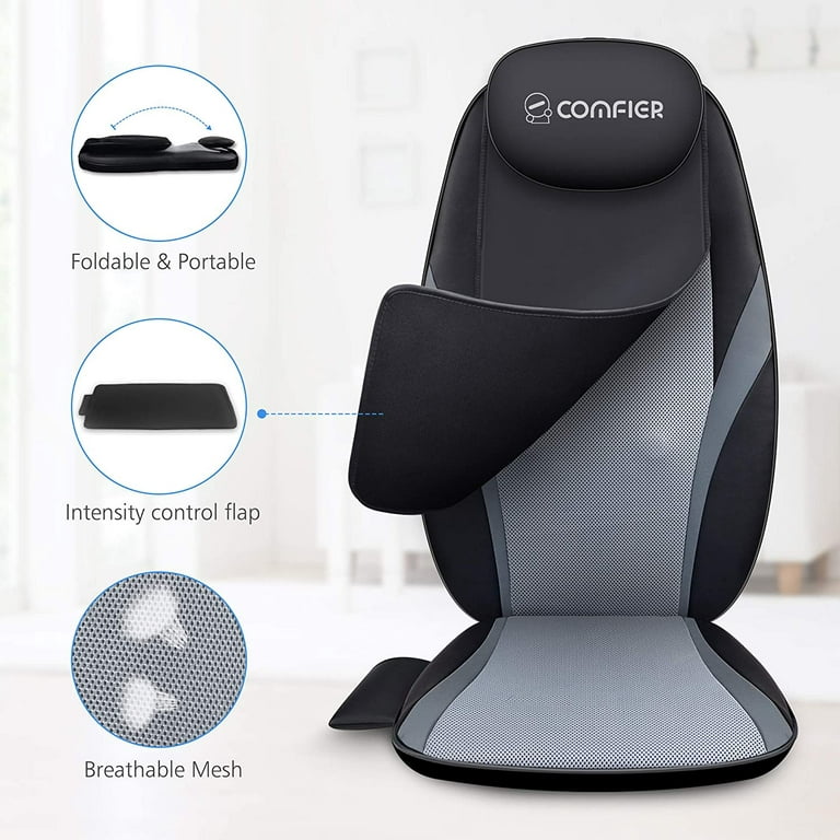 Comfier Cordless Back Massager with Heat, Electric Massage Chair Pad, Deep Tissue Kneading Massager with 12 Massage Nodes for Upper Lower Back, Size