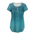 thumbnail image 5 of TKLPEHG Summer Short Sleeve Tunic Tops for Women Crew Neck Button Pleated Tunic Shirts Loose Fitted Basic Tops Casual Classic Fashion Print Tshirt Summer Womens Clothes (Light Blue,L), 5 of 6