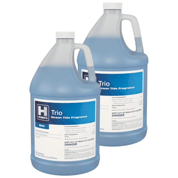 Husky 800 Trio Ocean Tide Fragrance Disinfectant, 2 Gallon Bottles | One-Step Disinfectant | Cleaner & Deodorizer