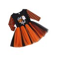 thumbnail image 3 of SUNSIOM Robe pour Enfants, Imprimé Lettre Fantôme Halloween Col Rond Manches Longues une-Pièce, 3 of 7