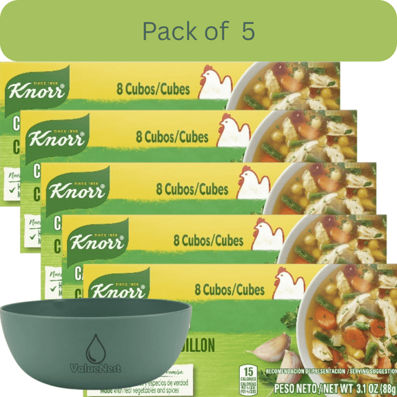 Knorr Chicken Flavor Bouillon Cubes, 3.1 oz, 8 Pack, Pack of 5 with Bowl by OMA