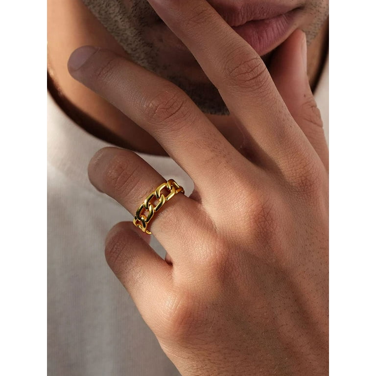 ChainsProMax Link Ring for Men 18K Gold Plated Stainless Steel Hip