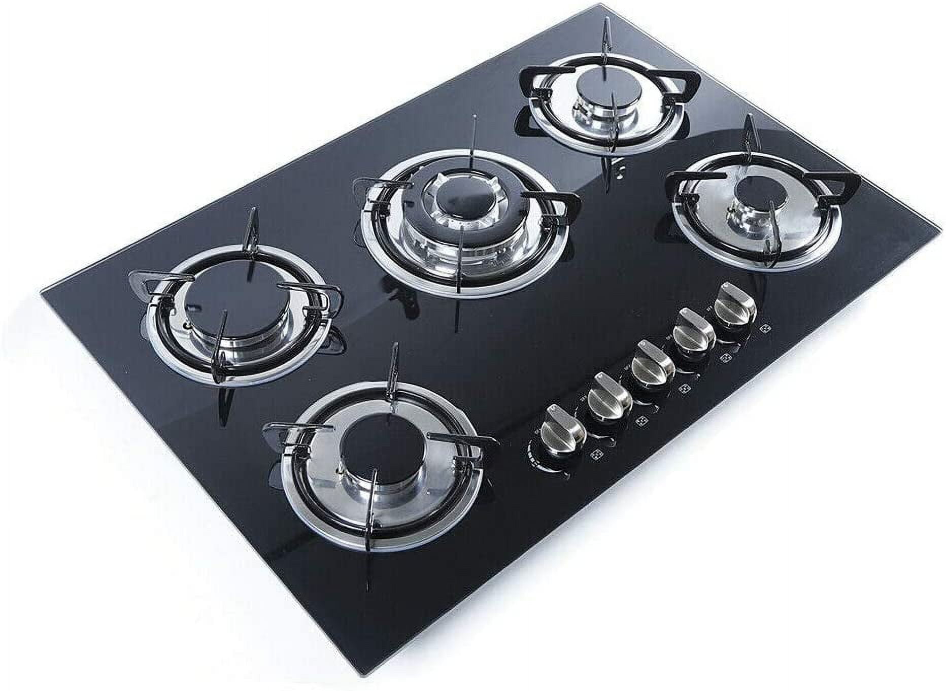 Miumaeov 30" Built-in 5 Burners Stove Hob Cooktop Tempered Glass Top LPG NG Gas Cooktop