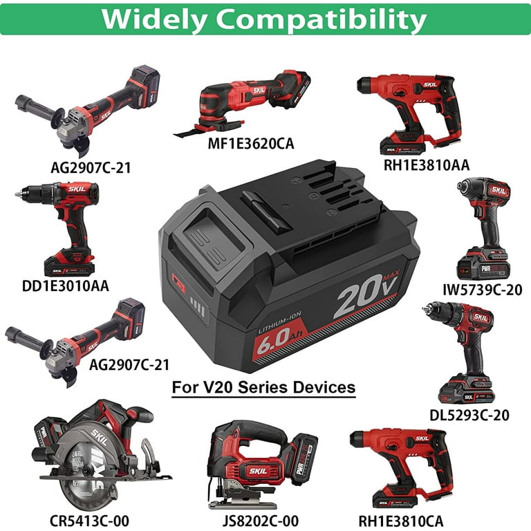 Upgraded SKIL 20V BY519702 BY519603 BY519601 6000mAh Lithium Battery Fit for Skil PWRCORE 20V Series Cordless Power Tools Battery Not Fit Leaf Blower