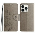 thumbnail image 2 of for iPhone 16 Pro Phone Case Wallet,Women Flip Folio Kickstand Cover with Credit Card Holders Emboss Butterfly Flower PU Leather Purse Wrist Strap Shockproof Case for iPhone 16 Pro,Gray, 2 of 9