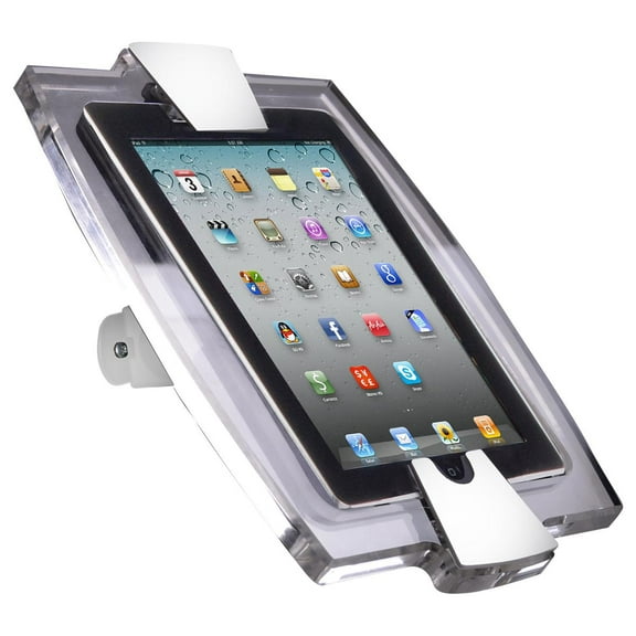 iPad Mini Wall Mounted Enclosure with Tilting and Rotating Bracket, Adjustable Cover for "Home" Button, Acrylic & Steel (White) (IPMADPWT)