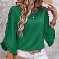 thumbnail image 6 of Timegard Womens Tops Ruffle Half Sleeve Crewneck Loose Comfy Tops Blouse Casual Summer Spring Solid Color, 6 of 8