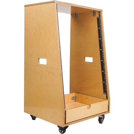 Sound Town 16U DIY Slanted Studio Rack with 16U Rack Space Extra 2U Drawer Plywood Rubber Feet Casters Golden Oak (SDRK-16TD2) - image 8