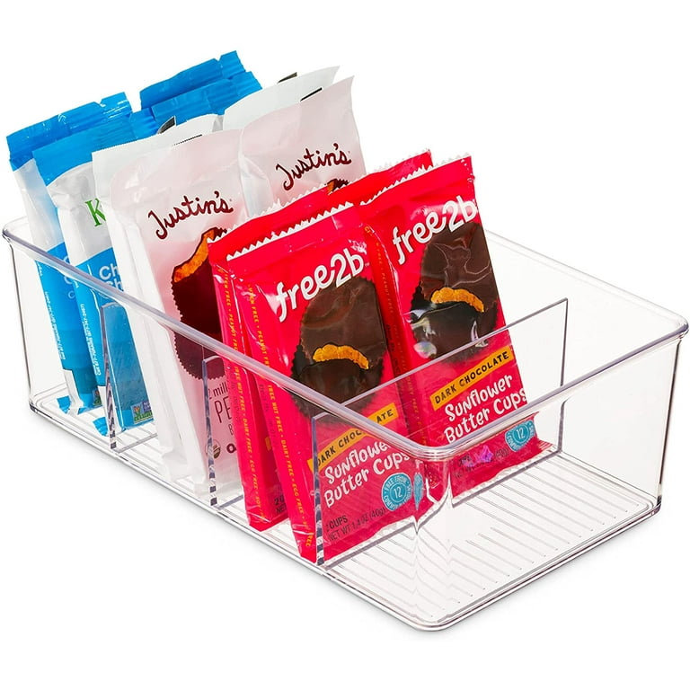 Seseno Set Of 2 Stackable Plastic Food Storage Organizer Bins Divided  Compartment For Snacks, Packets, And Pouches & Reviews