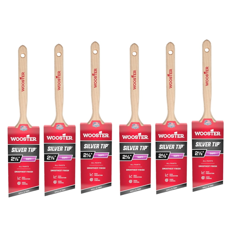 Wooster Brush 5221 21/2 Inch Silver Tip Angle Sash Paintbrush 6 Pack