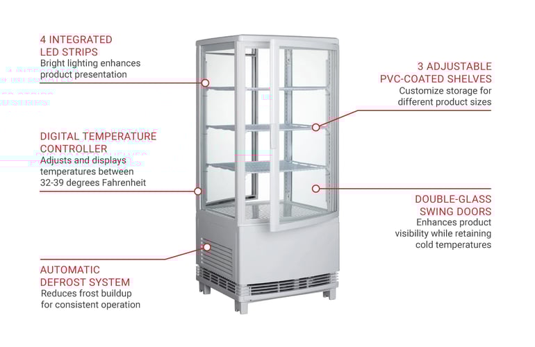 thumbnail image 4 of Winco CRD-1 White Countertop Refrigerated Beverage Display, 110-120V, 230W, 2.7A, Dual Curved DRS, 4 of 4