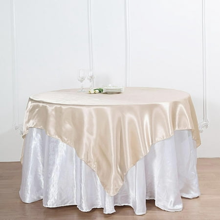

72 x 72 Beige Seamless Satin Square Tablecloth Overlay - Pack of 1 Overlay