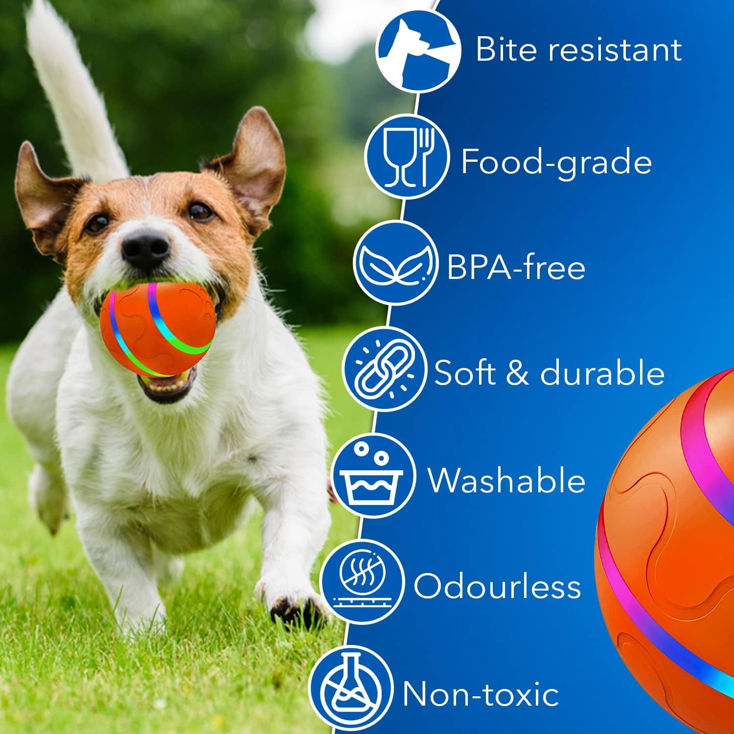 CSD Interactive Dog Ball Toy - Automatic Pet Ball for Dogs - Automatic Ball with USB Charging & LED Lights - Dual Mode - Active Rolling Ball for Cats & Dogs - Safe Soft Exterior & PC Interior
