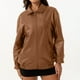 thumbnail image 5 of Chaquetas y abrigos de piel sintética de manga larga sin capucha para mujer, de moda, de color liso, con cuello vuelto, cremallera, capucha y sin bolsillo, chaqueta de piel para mujer, parte superior, 5 of 9