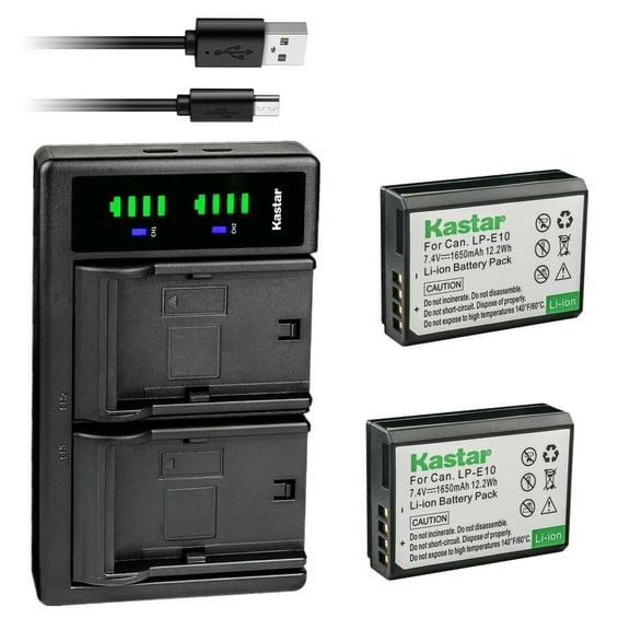 Kastar 2-Pack Battery and LTD2 USB Charger Replacement for Canon LP-E10 LPE10 Battery, LC-E10 LC-E10N Charger, Canon EOS Rebel T3, EOS Rebel T5, EOS Rebel T6, EOS Rebel T7, EOS Rebel T100 DSLR Cameras