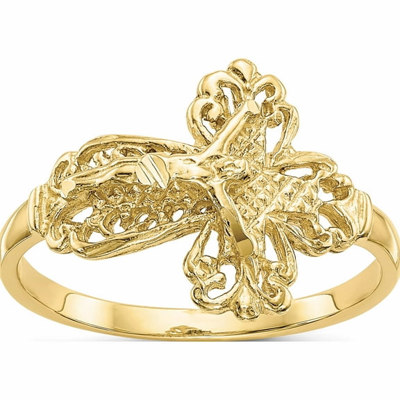10K Yellow Gold Diamond Cut Crucifix Ring (Size 6) Made In United States 10k3970