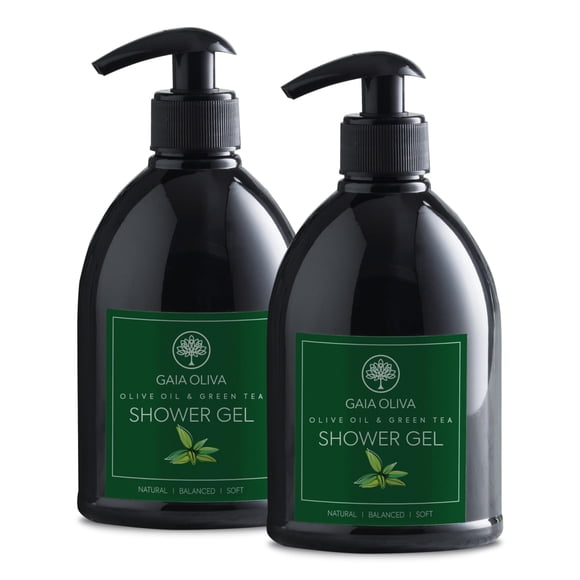 Gel de ducha de aceite de oliva GAIA Oliva – Gel de ducha natural con té verde hidratante para mujeres y hombres Gel de baño y ducha a base de plantas para piel seca 16.9 onzas líquidas (paquete de 2)