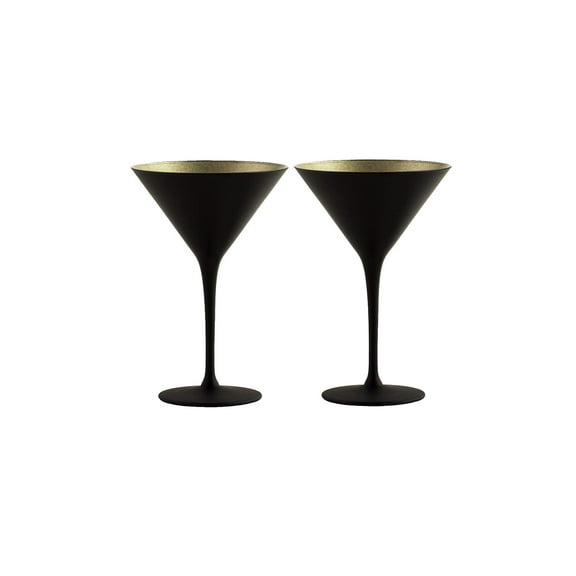 Stölzle Lausitz Olympia 8 Oz Martini Glasses (Set of 2) - Sleek Design with Shimmery Finish, Lead-Free Crystal, Dishwasher Safe, Gatsby-Themed Elegance for Cocktail Lovers (Black/Gold)