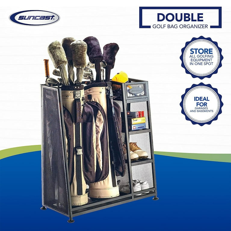 Suncast Metal Golf Organizer Rack, Storage for Clubs, Bags & Balls