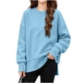 thumbnail image 4 of Falkdiz Long Sleeve With Mitten-Style Cuffs Shirts for Girls Outdoor Winter Tops Warm Comfy Casual Solid Color Girls Pullover Crew Neck , Light Blue , Size: 5-6 Years, 4 of 7