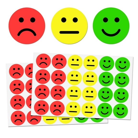 1200 Pieces - 1" Happy/Sad Smile Face Behavior Emotion Stickers, Red/Yellow/Green Easy to distribute and organize