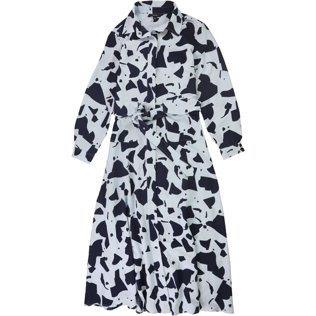 Alfani Vestido camisero con cinturón y estampado geométrico para mujer, azul, pequeño