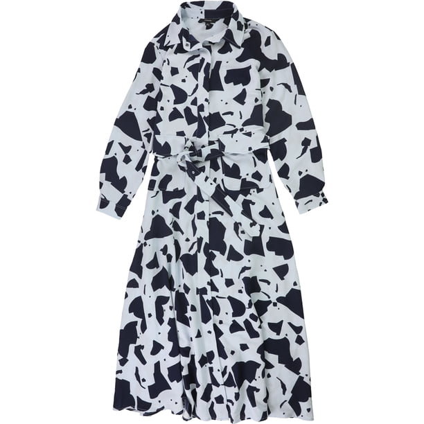 Alfani Vestido camisero con cinturón y estampado geométrico para mujer, azul, pequeño