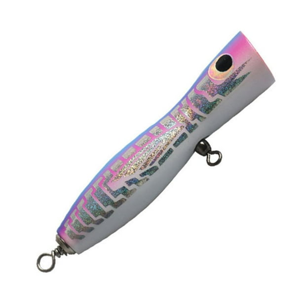 Señuelos de pesca de madera, cebo luminoso flotante de 135mm para artes de pesca (rosa y blanco)