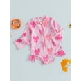 thumbnail image 3 of Suealasg Kids Girls One Piece Swimsuit 1T 2T 3T 4T 5T Little Girl Long Sleeve Bow Print Romper Swimwear Toddler Girls Summer Bathing Suit Beachwear, 3 of 7