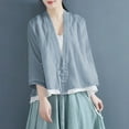 thumbnail image 3 of Mittory Women's Long Sleeve V-Neck Cotton Linen Chinese Frog Button Tops Elegant Loose Vacation Blouse, 3 of 4