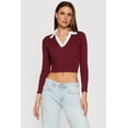 thumbnail image 2 of Women's Contrast Trim Ribbed Knit Cropped Polo Shirt, 2 of 4